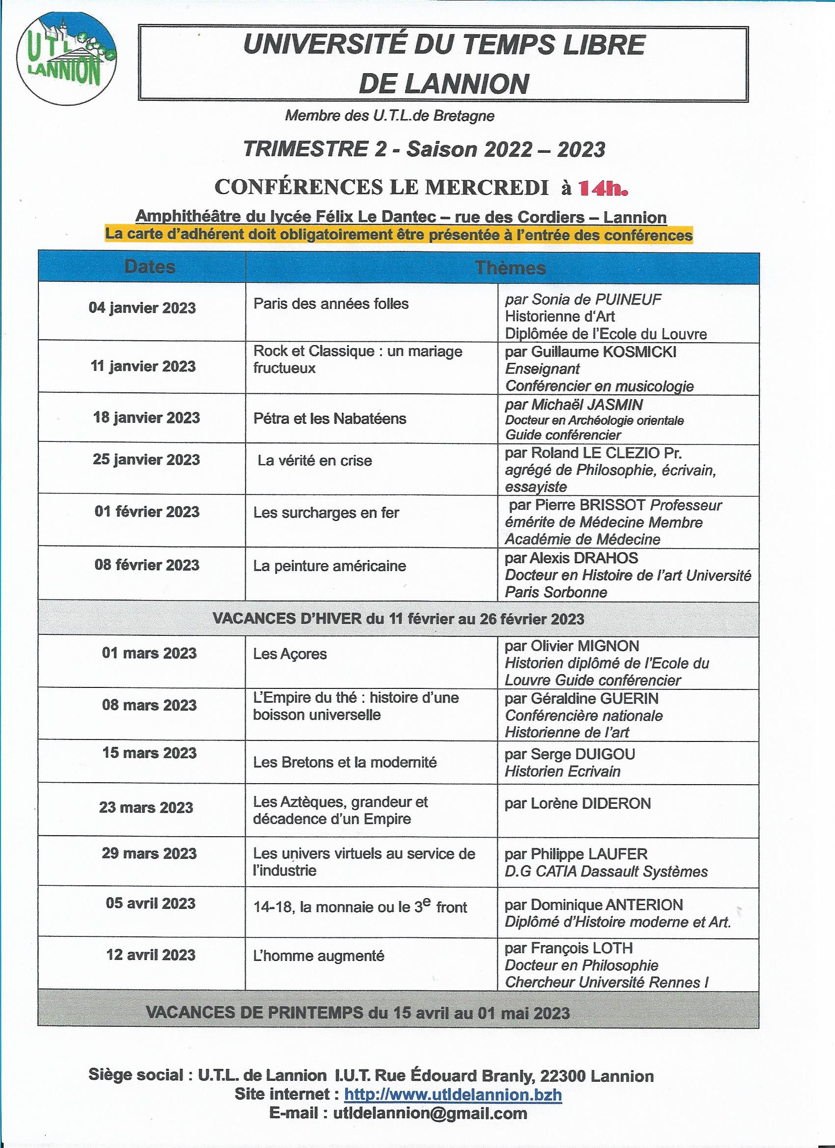 Programme du 2ème trimestre